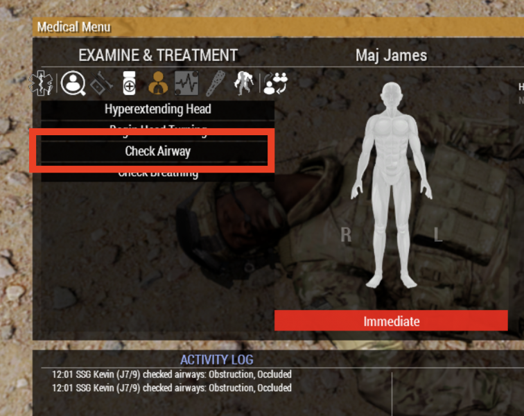 Action as seen in the medical menu