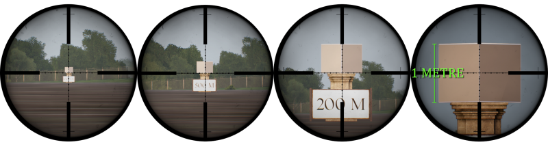 1 metre cube appearance at different ranges