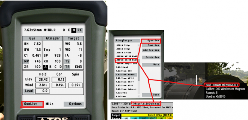 AtragMX Gun List and Range Card comparison
