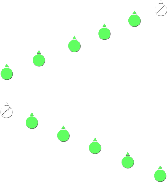 An echelon left (top) and an echelon right (bottom), each led by the fireteam leader