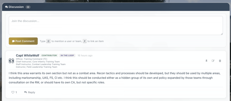 A typical discussion view on a Roadmap Item