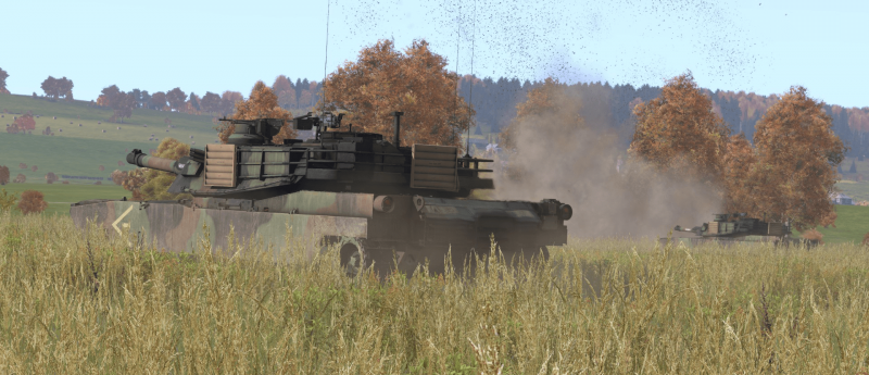 A section of US Army M1A2 SEPv2 Tanks engaging enemy forces