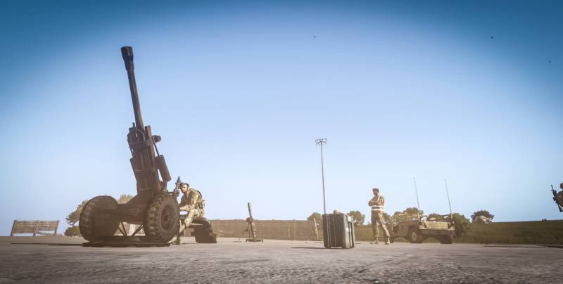 M119 Howitzer towed artillery unit in it's deployed configuration